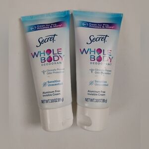 2 Pk Secret Whole Body Deodorant Cream Sensintive Unscented 3 Oz Each